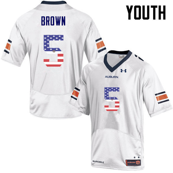 Youth Auburn Tigers #5 Derrick Brown USA Flag Fashion White College Stitched Football Jersey